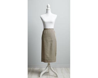 80’s Midi Skirt, Neutral with Navy and Red Micro Pattern