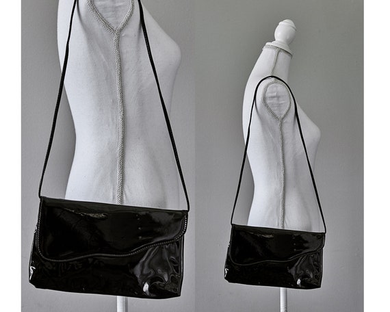 Black Patent Leather Purse, Black Leather Clutch … - image 1