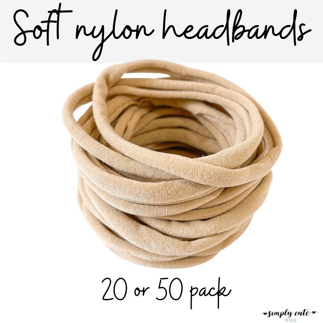Beige Nylon Headbands, Bulk Headbands, 20 or 50 Pack, Bulk Nylon