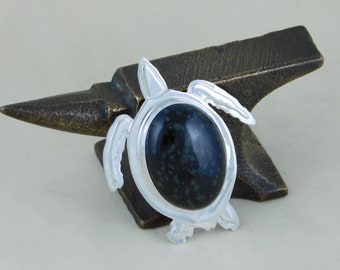 Unique Sterling Silver Green Sea Turtle Pendant with a Wyoming Jade Cabochon.