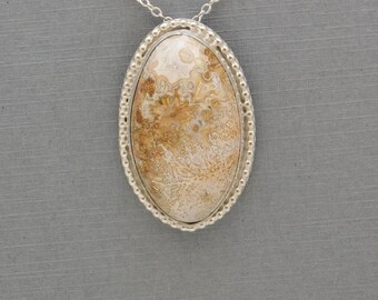 Unique Sterling Silver Oval Pendant with a Crazy Lace Agate Cabochon