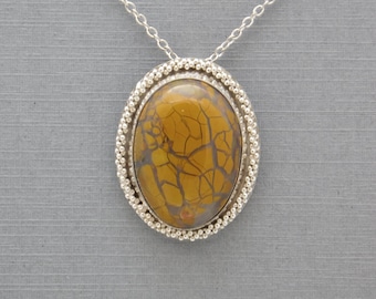 Unique Hand-Crafted Oval Sterling Silver Pendant with a Stone Canyon Brecciated Agate/Jasper Cabochon