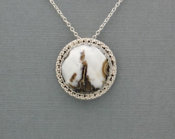 Unique Hand Crafted Sterling Silver Pendant With An Arco Black Tube Agate Cabochon