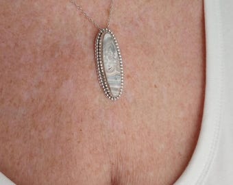 Unique Sterling Silver Oval Pendant with a Crazy Lace Agate Cabochon