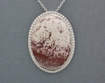 Unique Hand Crafted Sterling Silver Pendant With A “Dragon Jasper” with Allunite Cabochon
