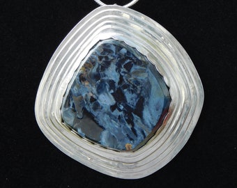 Unique Sterling Silver Free Form Pendant with a Pietersite Cabochon