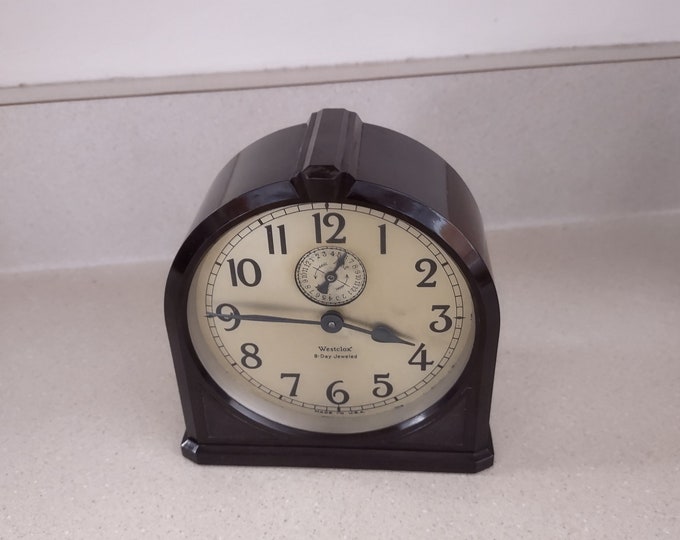 Vintage Westclox Bakelite Alarm Clock 8day Jeweled Art Deco Not