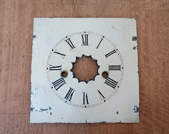 Antique Clock Dial Metal Painted Square Cottage Ogee Face Folk Art Farmhouse Shabby
