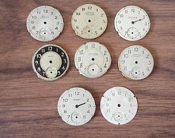 Lot of 8 Pocket Watch Dials U.S.A. Ingraham Steampunk Pocketwatch Vintage Antique