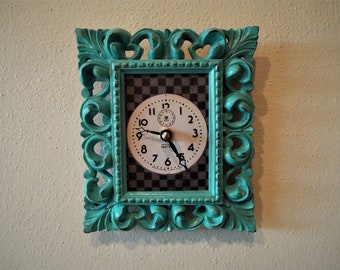 Handcrafted Picture Frame Wall Clock with new quartz movement Repurposed Antiqued Lavender Purple frame Clock Westclox Big Ben Dial