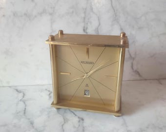 Vintage Richard & Co Swiss Date Desk Clock - Works- Mid Century Modern - small wind up