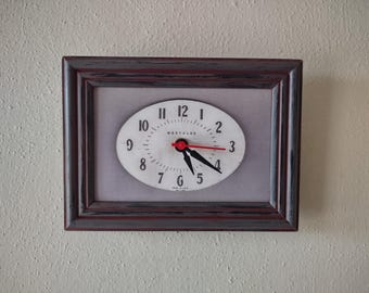 Antiqued Red Gray Black wood frame Clock - Westclox dial - Handcrafted Picture Frame Wall Clock with new continuous battery quartz movement