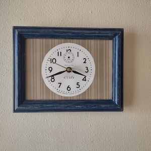 Repurposed Blue Antiqued Frame Clock Westclox Big Ben Dial - Handcrafted Shabby Chic Picture Frame Clock new quartz battery movement