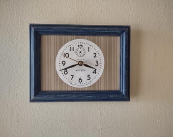 Repurposed Blue Antiqued Frame Clock Westclox Big Ben Dial - Handcrafted Shabby Chic Picture Frame Clock new quartz battery movement