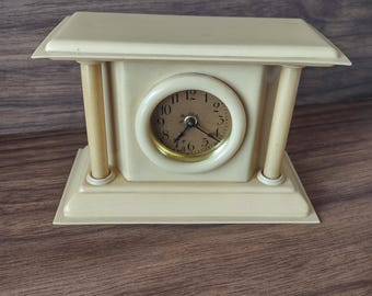 Vintage Celluloid Pillar Mantle Clock - Non-Working wind-up desk clock