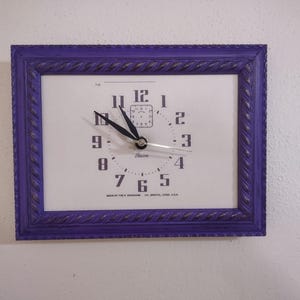 Antiqued Purple & Gold wood frame Clock - Beacon dial - Handcrafted Picture Frame Wall Clock with new continuous battery quartz movement