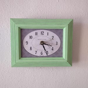 Antiqued Bright Green wood frame Clock - Westclox dial - Handcrafted Picture Frame Wall Clock with new continuous battery quartz movement