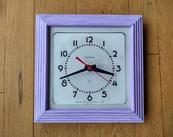 Antiqued Purple Art Deco Frame Clock - Westclox Dial - Handcrafted Picture Frame Wall Clock with new quartz movement