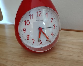 Vintage Red Blessing Alarm Clock Space Age Mod MCM Atomic Egg Shape Retro Works