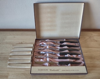 Vintage Set of 6 Robeson "Continental" Butter Knives in box Stainless Steel MCM