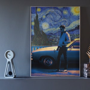 Van Gogh&#39;s The Starry Night and Ryan Gosling in Drive - Van Gogh Canvas Print Art Gift Wall Home Decor