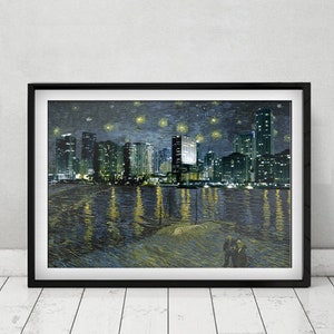 Notte Stellata a Napoli - Collage de "La Notte Stellata sul Rodano" di Van Gogh e Napoli (Maschio Angioino e Vesuvio)
