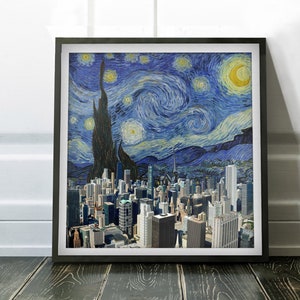 Van Gogh&#39;s The Sternennacht & Chicago Skyline - Van Gogh Leinwand Druck Kunst Geschenk Wand Wohnkultur