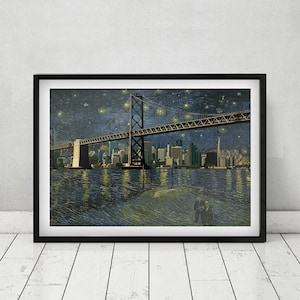 Notte Stellata a Napoli - Collage de "La Notte Stellata sul Rodano" di Van Gogh e Napoli (Maschio Angioino e Vesuvio)