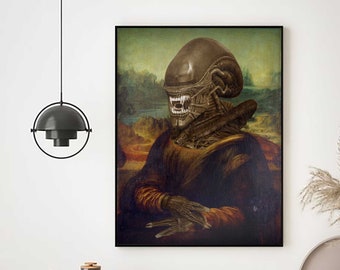 Mona Lisa Alien Xenomorph - Da Vinci Canvas Print Art Gift Wall Home Decor