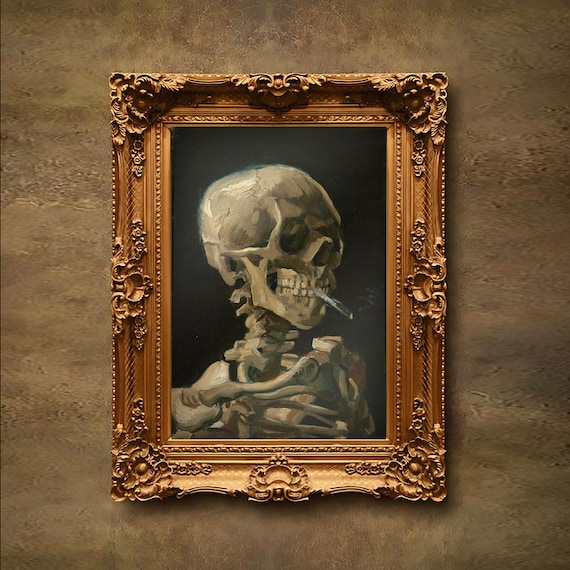 van gogh skeleton with cigarette poster Van Gogh Skeleton Smoking Art Print - Poster & Canvas