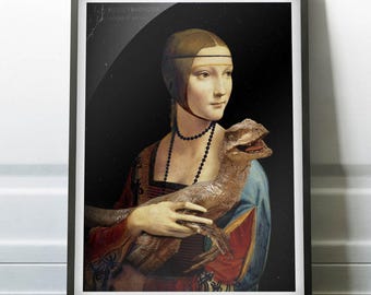Lady with a Velociraptor - Original Renaissance-Jurassic Artwork available as Poster and Canvas