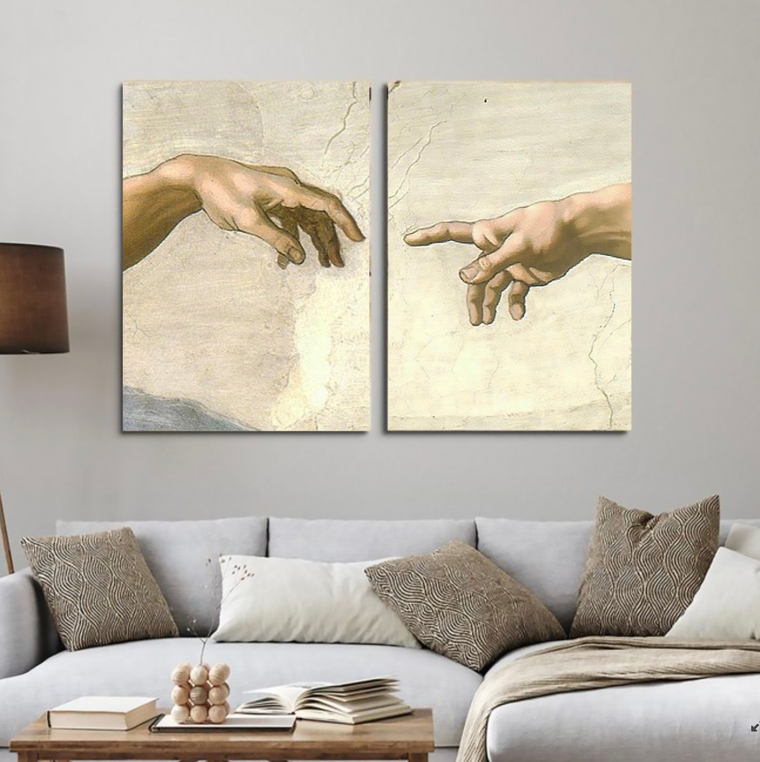 CREATION OF ADAM (detail) by Michelangelo - Double Vertical Mounted ...