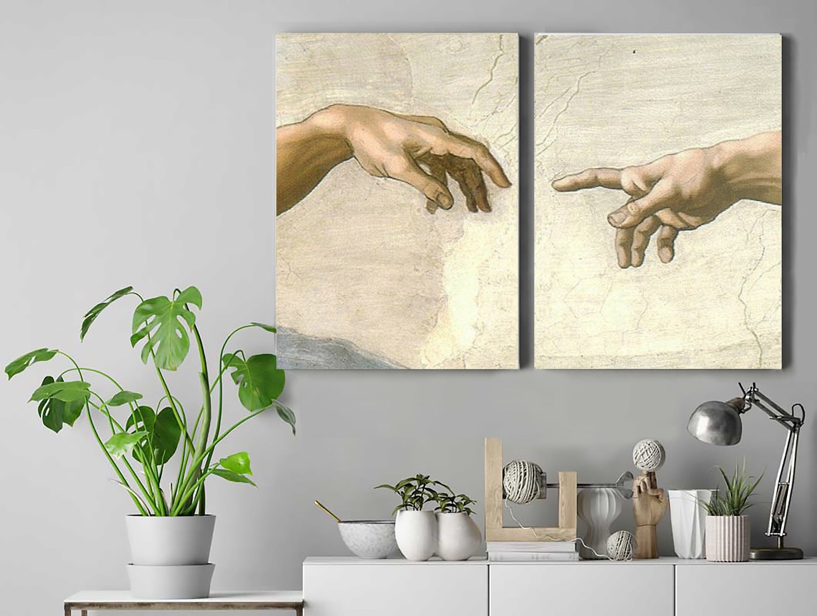 CREATION OF ADAM (detail) by Michelangelo - Double Vertical Mounted ...