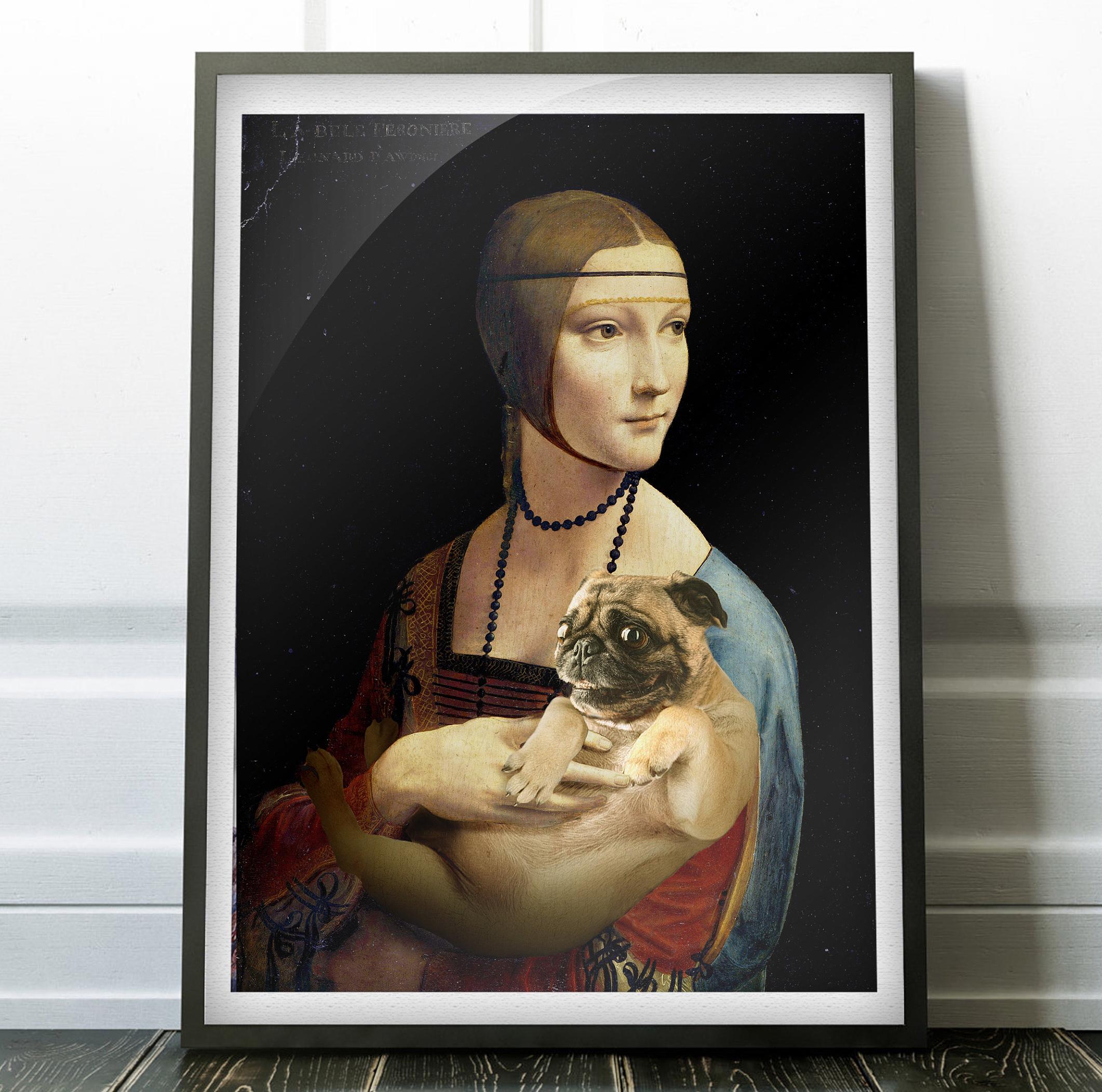 Lady with Pug Art Print: Renaissance Style Poster or Canvas