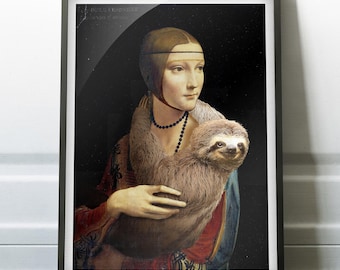 Lady with Sloth Art Print: Da Vinci Canvas, Funny Home Decor