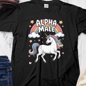Alpha Male Unicorn Shirt: Ironic Rainbow Graphic Tee