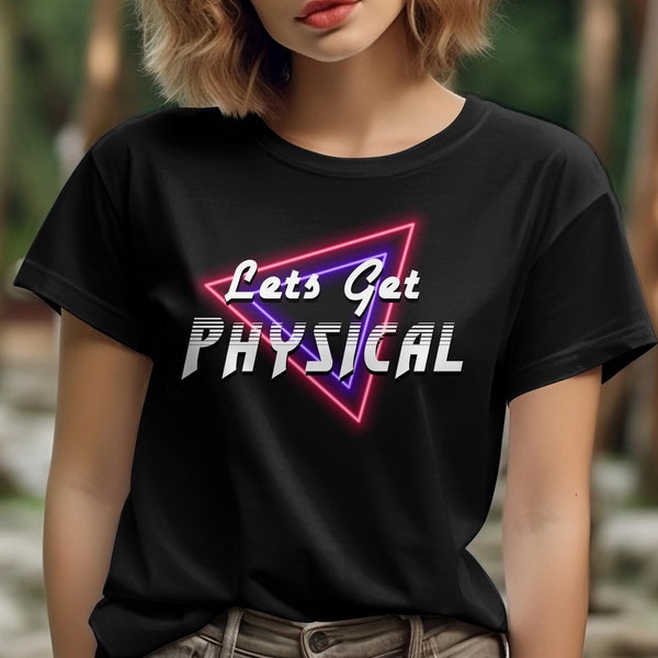 Retro Neon Let's Get Physical T-Shirt, Vintage-inspiriertes Trainingsshirt, auffälliges Neon-Party-T-Shirt im 80er-Jahre-Stil, Fitnessbekleidung