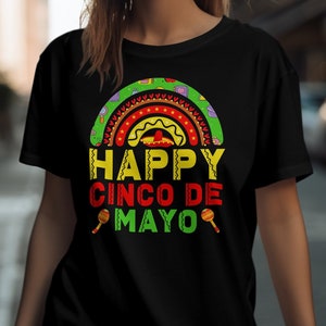 T-shirt coloré Fiesta Happy Cinco de Mayo, t-shirt de vacances festives vibrantes, chemise de célébration mexicaine, vêtements Cinco de Mayo amusants