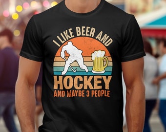 Camiseta divertida para aficionados al hockey: Me gusta la cerveza y el hockey. Camiseta sarcástica de hockey.
