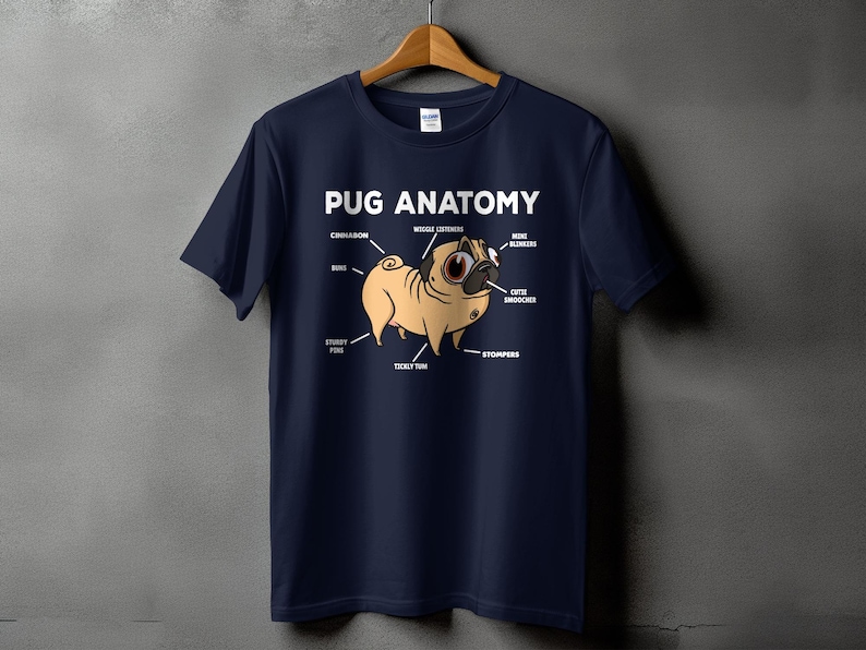 Funny Pug Anatomy Shirt, Pug Lover Gift, Cute Pug Mom Tee, Dog Lover T-Shirt Navy