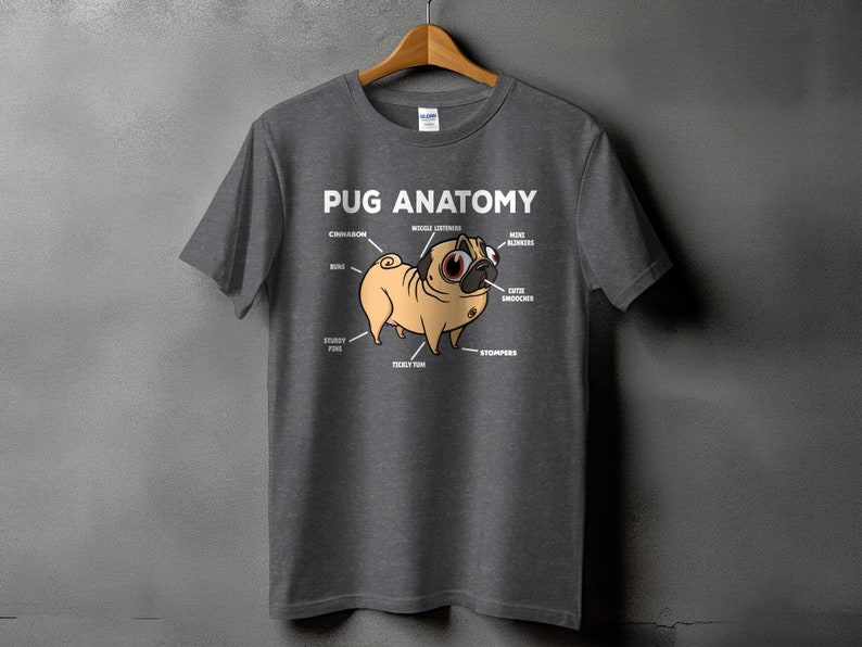 Funny Pug Anatomy Shirt, Pug Lover Gift, Cute Pug Mom Tee, Dog Lover T-Shirt Dark Heather