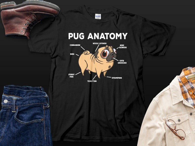 Funny Pug Anatomy Shirt, Pug Lover Gift, Cute Pug Mom Tee, Dog Lover T-Shirt image 1