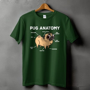 Funny Pug Anatomy Shirt, Pug Lover Gift, Cute Pug Mom Tee, Dog Lover T-Shirt Forest Green