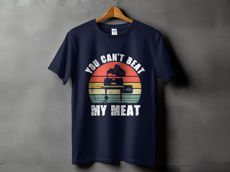 Funny BBQ Shirt for Men, You Can’t Beat My Meat Grill Master T-Shirt, Barbeque Gift Navy