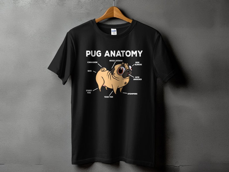 Funny Pug Anatomy Shirt, Pug Lover Gift, Cute Pug Mom Tee, Dog Lover T-Shirt Black