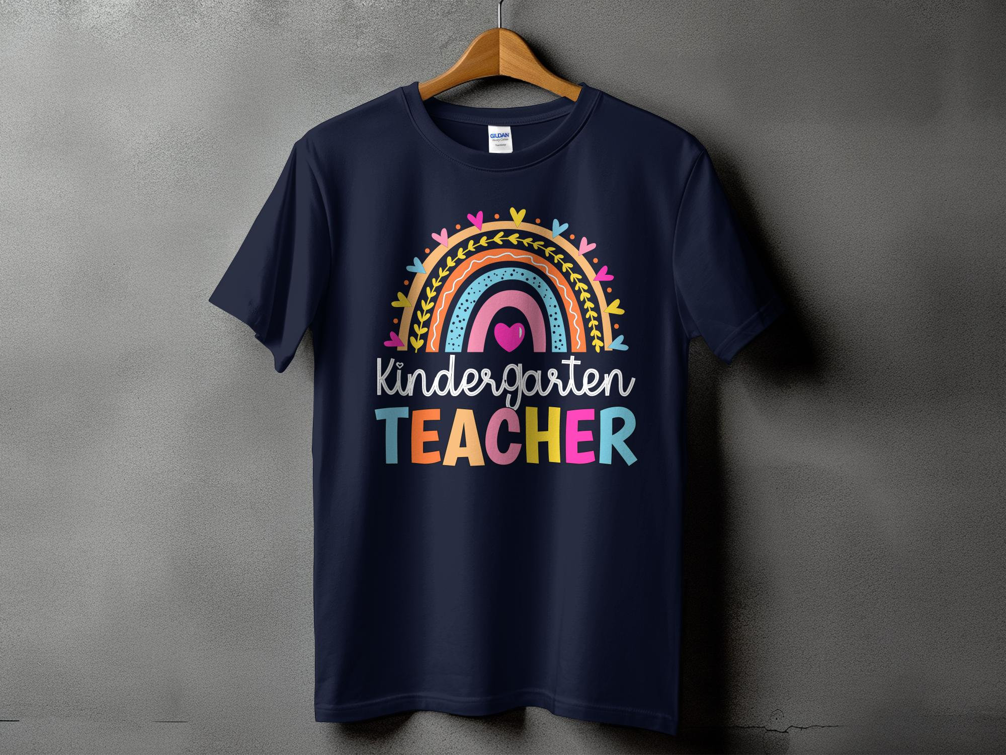 Kindergarten Teacher Shirt - Women's Rainbow Heart Graphic Short Sleeve Tee, Inspirational Teacher Gift (Blue, Small) - View #7