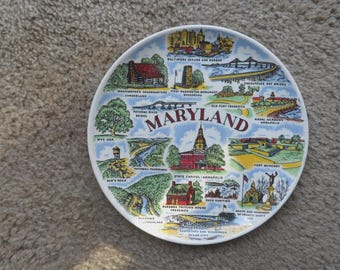 Assiette souvenir vintage en céramique du Maryland, 23 cm, en très bon état.