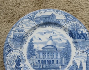 Prato de cerâmica vintage de Massachusetts, 25 cm (10 polegadas), em bom estado de conservação.