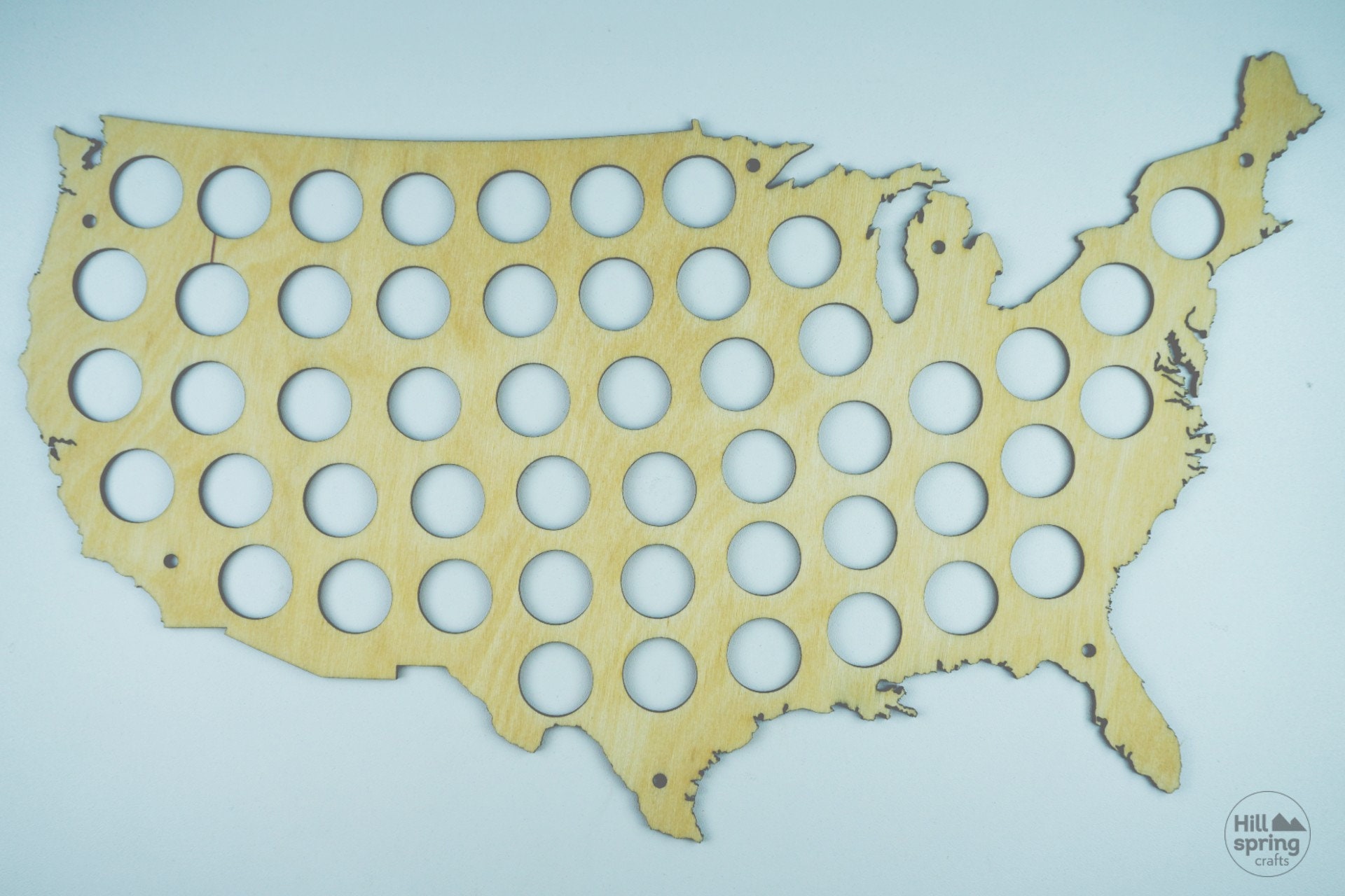 The US 50 State Quarter coin holder (for 50 or 56 coins), Wooden Map Display