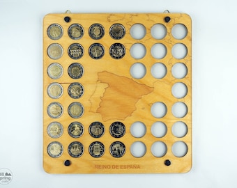 Spain 2 Euro Coin Display Case: Personalized Coin Frame, Holds 40 Coins